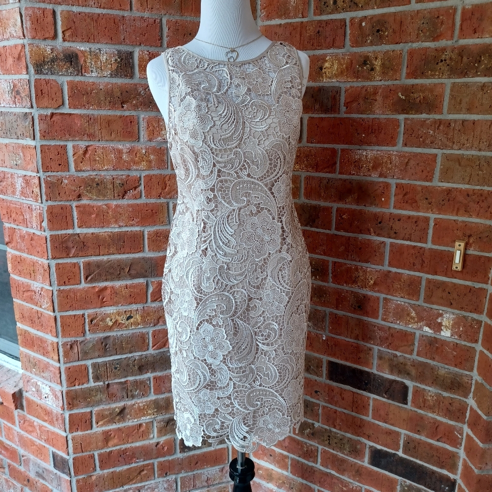 Cream lace dress.